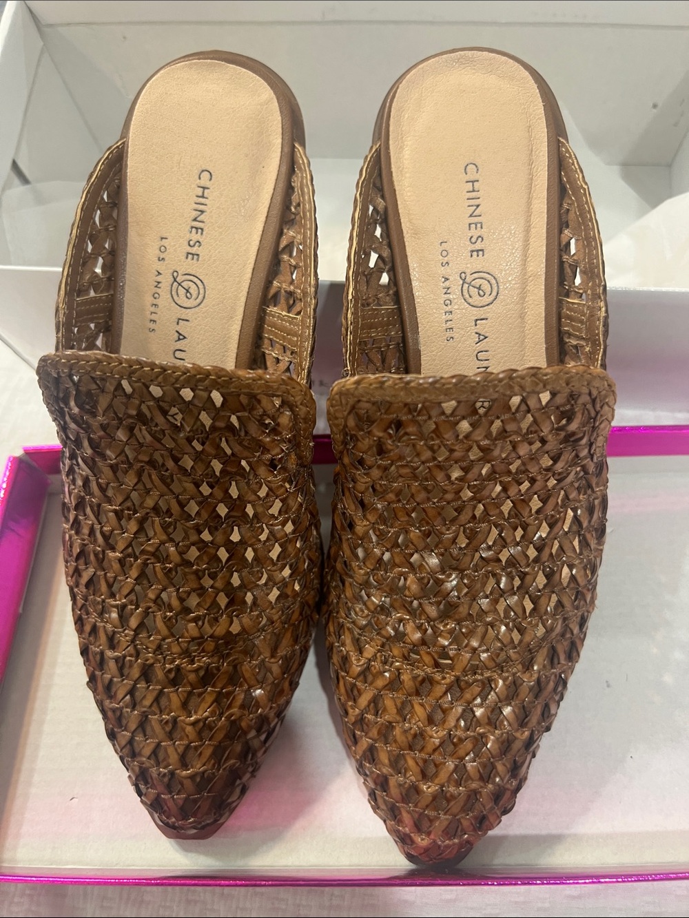 Chinese Laundry Tan Woven Pointed-Toe Slip-On Mules size 5